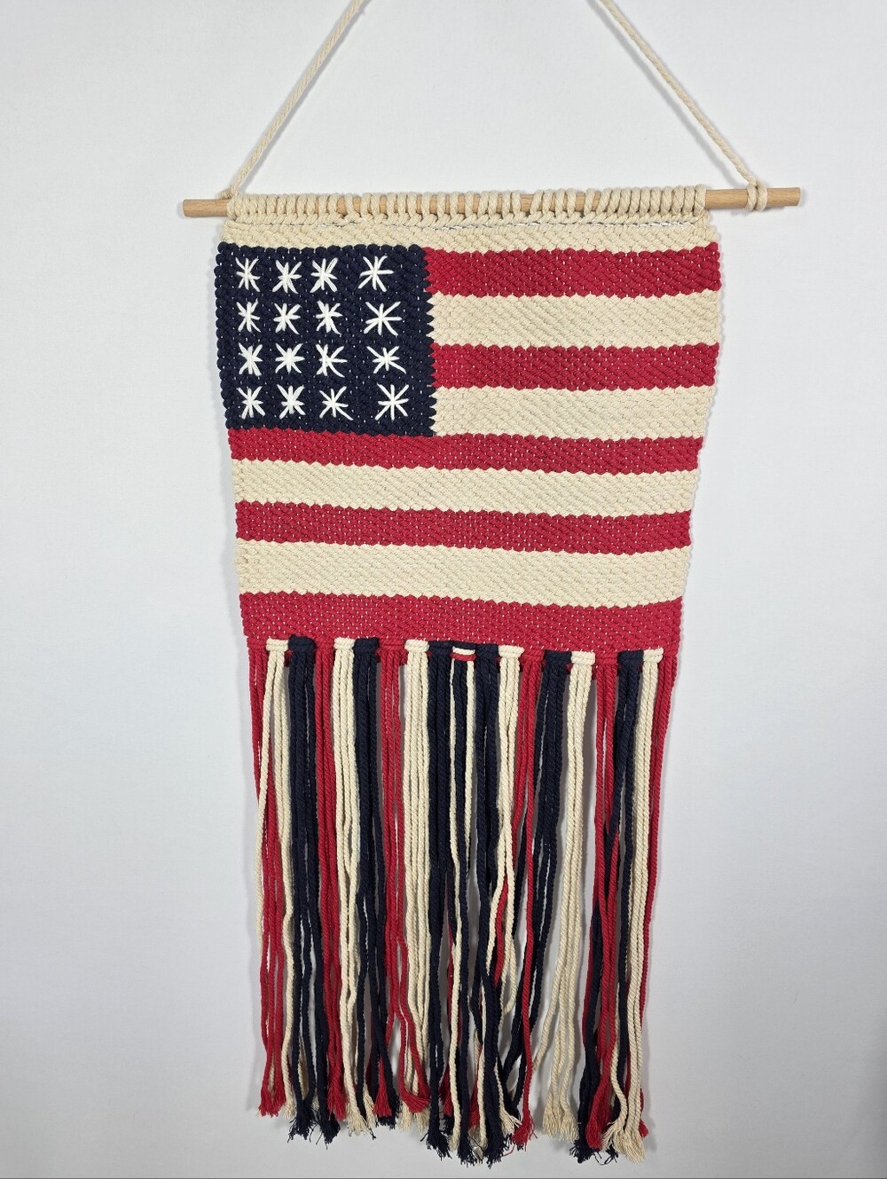 American Flag Macrame Wall Hanging Boho‎ Patriotic Decor Fringe